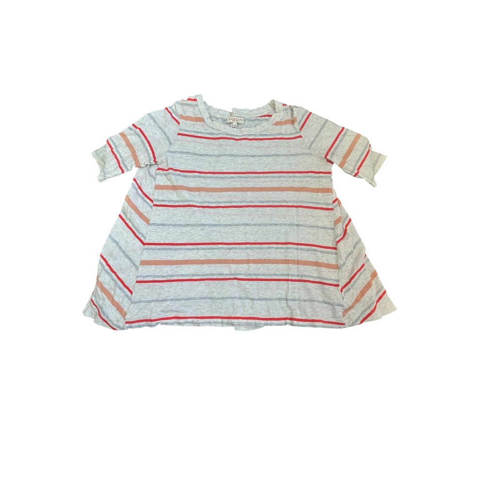 DemyLee New York Women XS Pima Cotton Striped Swing Top Grey Red Short Sleeve